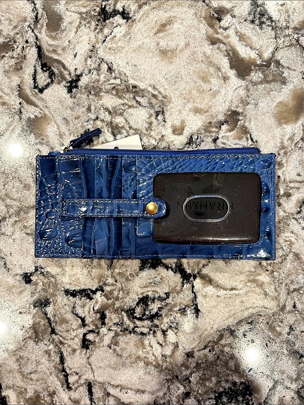 Brahmin Ady Wallet Crocodile-Embossed Blue Leather